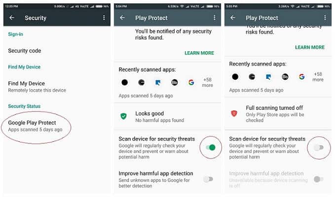 Play Protect Android'i devre dışı bırakın