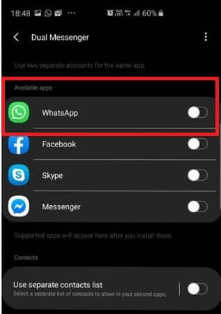 Clon de WhatsApp de doble aplicación