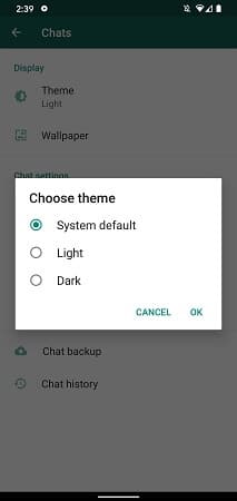 WhatsApp темный режим