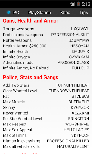 GTA San Andreas Cheats APK Download v2.6 For Android